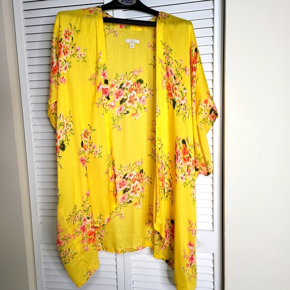 Loft M/L Dolman Sleeves Yellow Floral Kimono - Picture 4 of 6